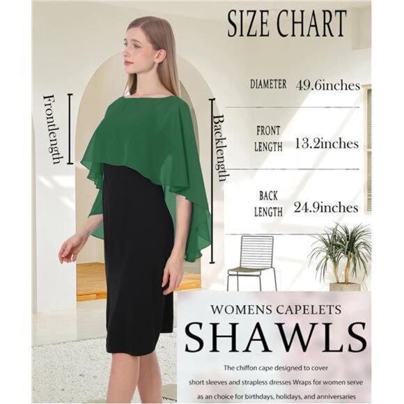 Women's Capelet Shawls and Wraps Dark Green - Picture 5 of 5